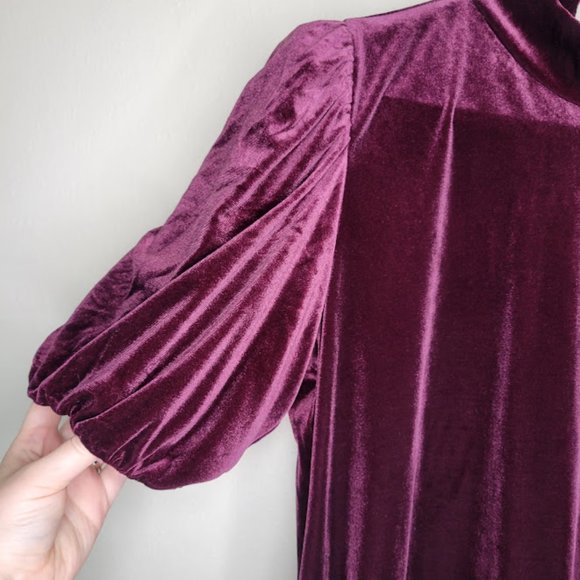 Laundry by Shelli Segal Velour Mock Neck Balloon Sleeve Burgundy Blouse - Picture 4 of 10
